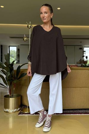 Made in Italy Cooper Needlecord Scoop Dip Back Top Coffee Bean